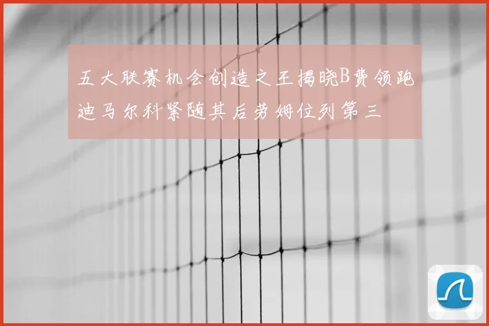 五大联赛机会创造之王揭晓B费领跑迪马尔科紧随其后劳姆位列第三