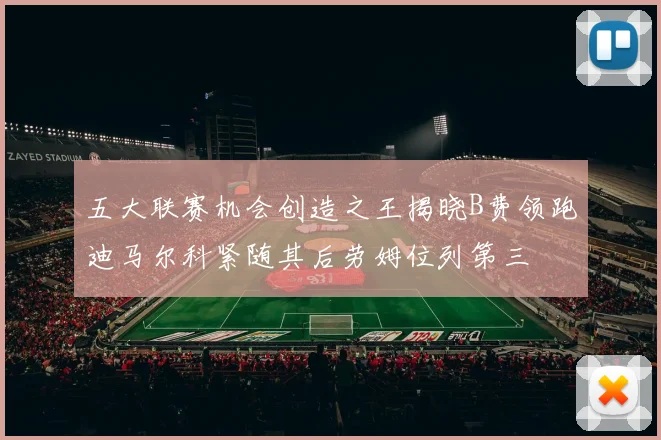五大联赛机会创造之王揭晓B费领跑迪马尔科紧随其后劳姆位列第三